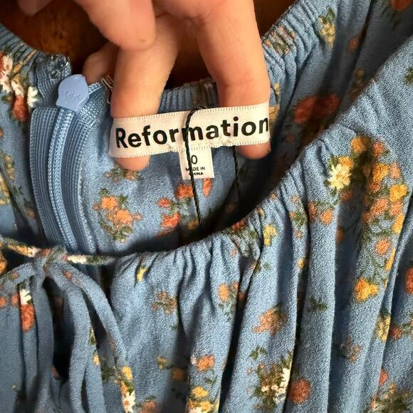 Reformation Corbin Mini Dress In Rory Blue Size 0 - Picture 3 of 7